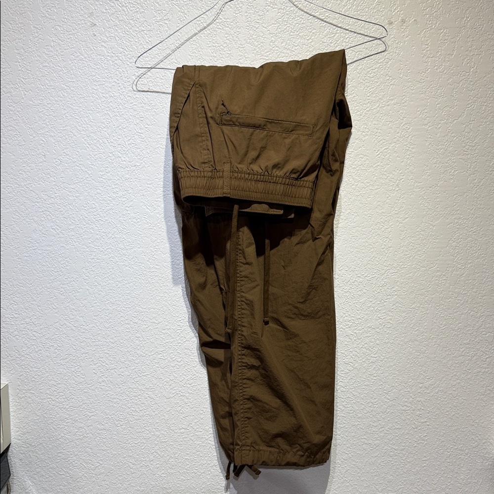Men's Brown Casual Pants puffy lightweight Jogger Pull String Cuff
